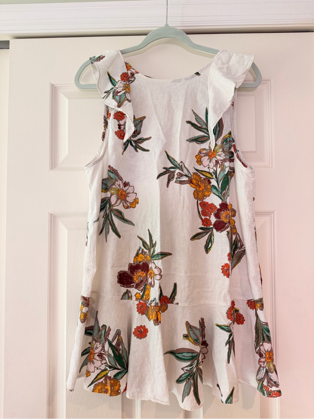 Free People White Floral Ruffle Mini Dress